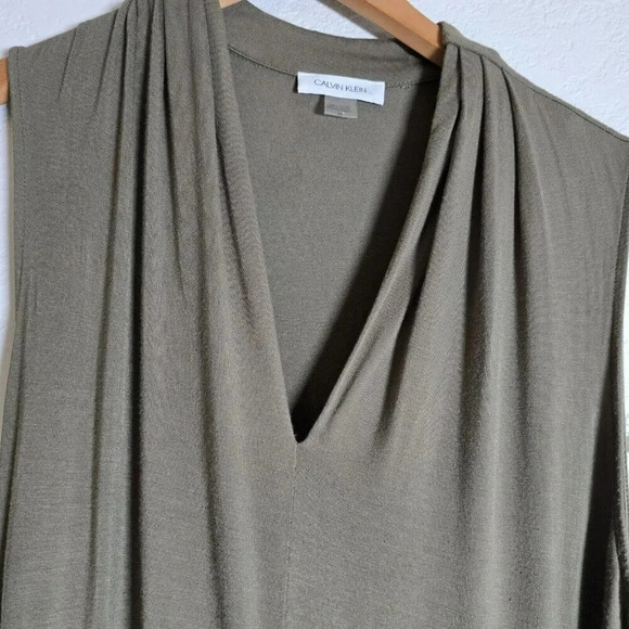 Calvin Klein Midi Dress Green  Sleeveless V-Neck Size 10 Tie Waist - Picture 9 of 16